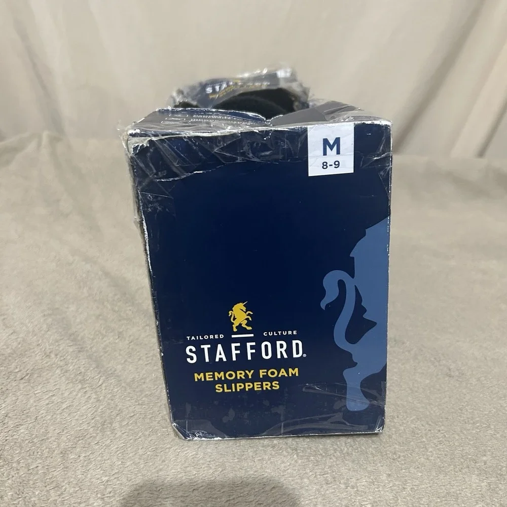 New Stafford Men's Black Memory Foam Slippers Thinsulate Size Medium 8-9 NIB